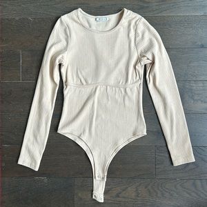 Crew Neck Long Sleeve Underbust Detailing T Shirts Knit Ribbed Bodysuits